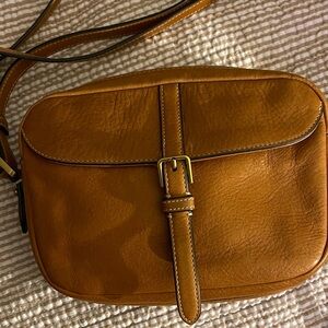 Fossil Tan Leather Crossbody or Camera Bag Boho Western Tan Leather Fossil